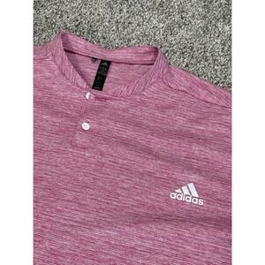 Adidas Mens Heathered Pink Short Sleeve Golf Polo Shirt Button Up Collar Size XL